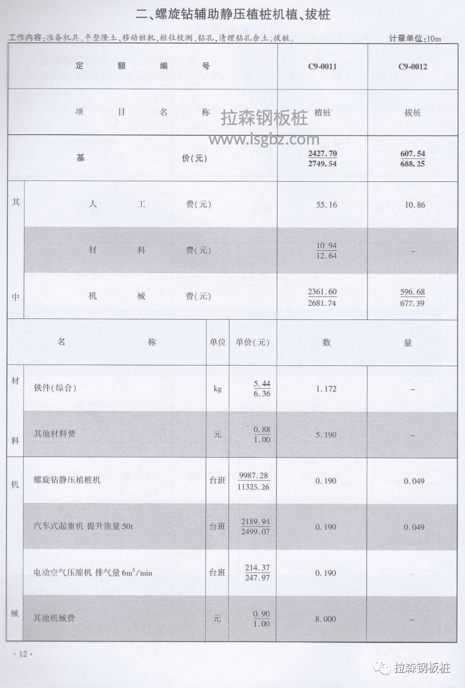 静压钢板桩定额